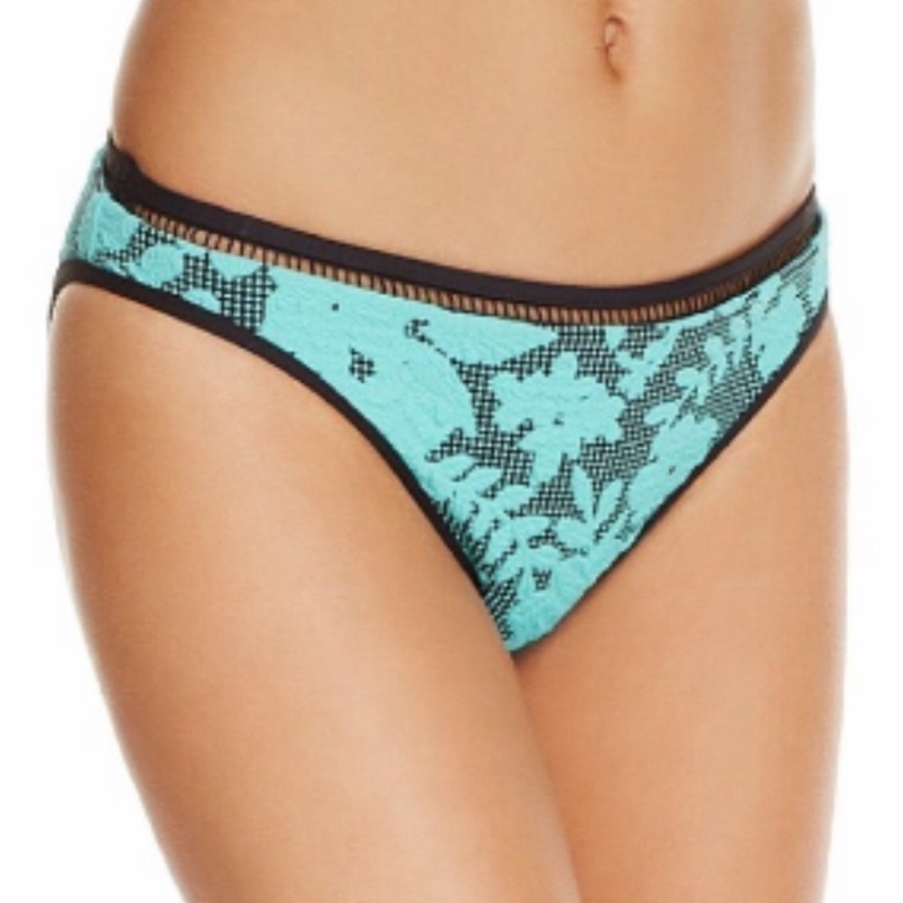 🆕 Nanette Lepore jacquard floral turquoise blue black trim bikini bottoms